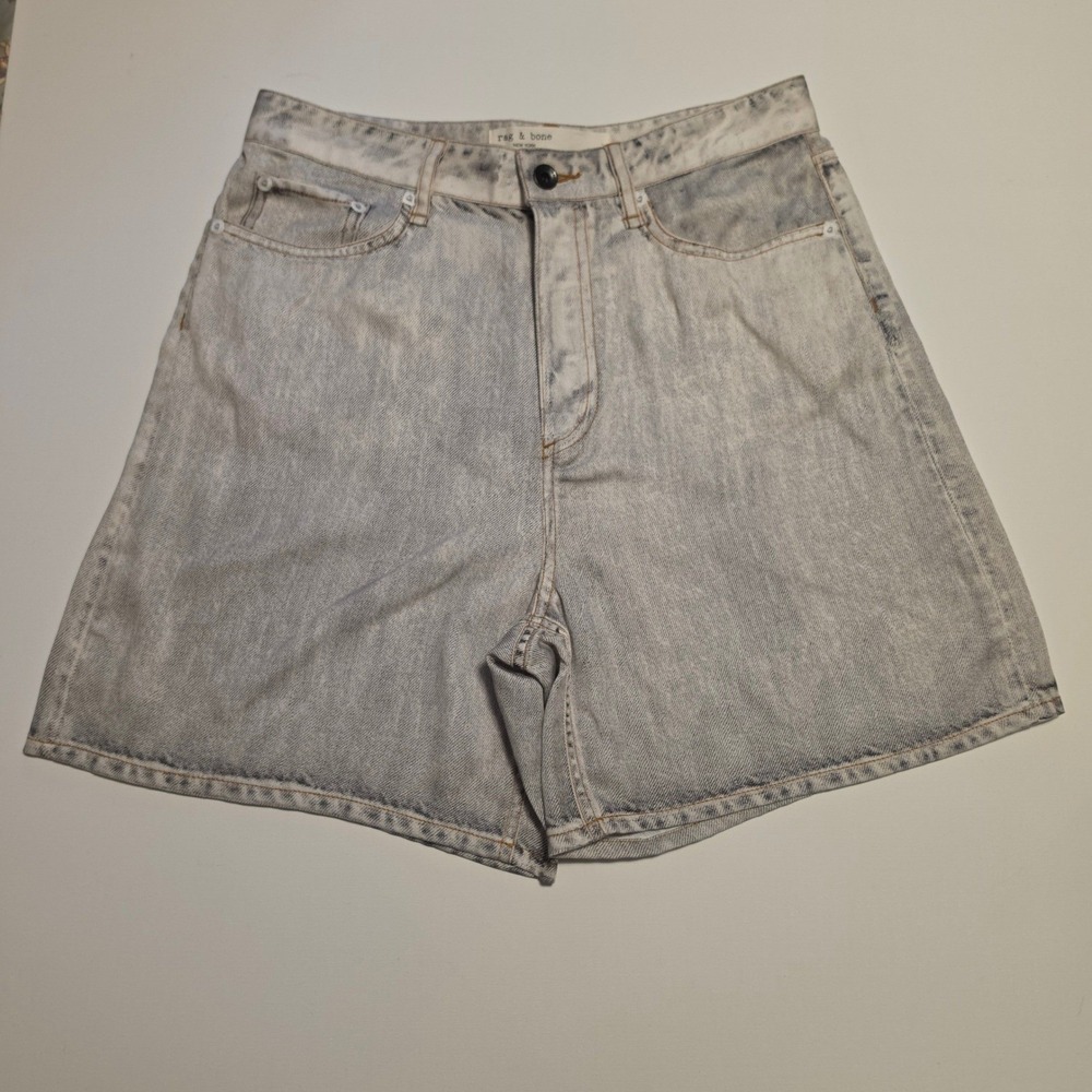 Rag & Bone Acid Wash Light Grey High Rise Denim Jean Shorts Size 28